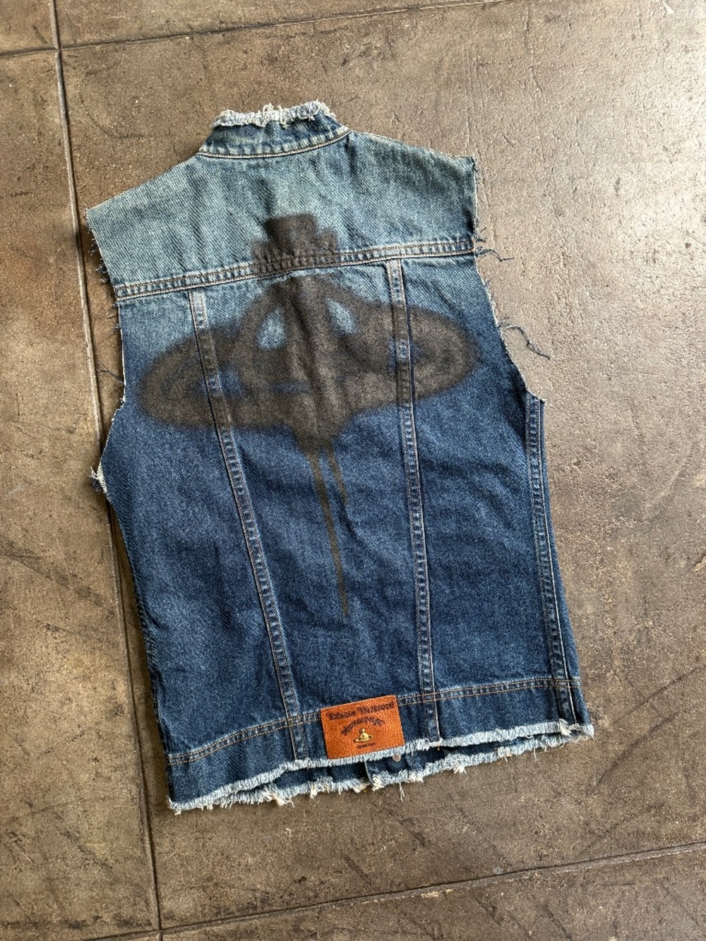 Vivienne Westwood New W/ Tags 510$ Denim Vest w/ Graffiti Orb & Frayed Edges